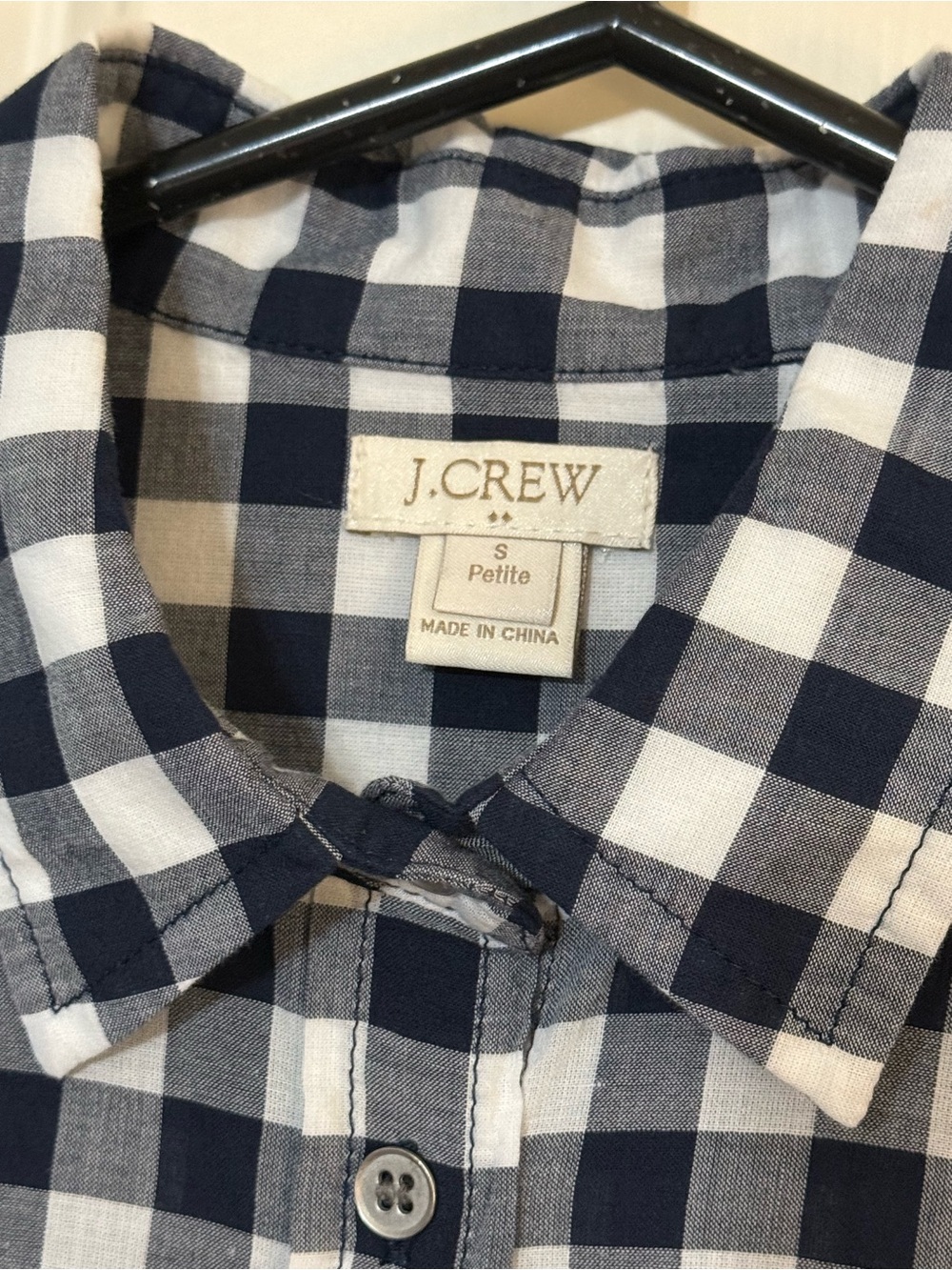 J.Crew Petite Navy White Gingham Button Down Shirt 100% Cotton S Women’s NWOT